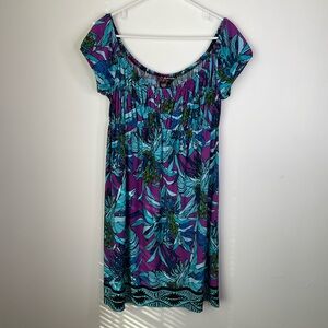 Peck and peck Tropical Print Midi women’s Dress in Purple and Blue size 10